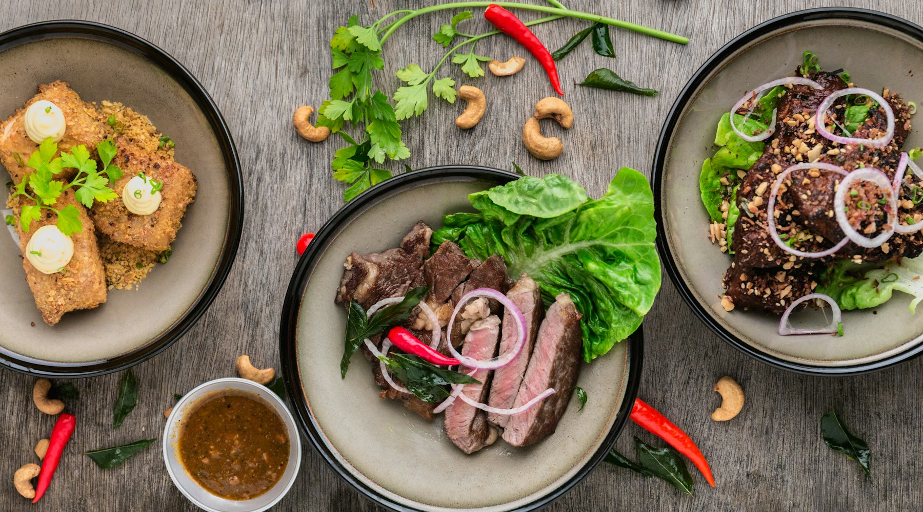 Premium homemade dinner bowls photographed from above
