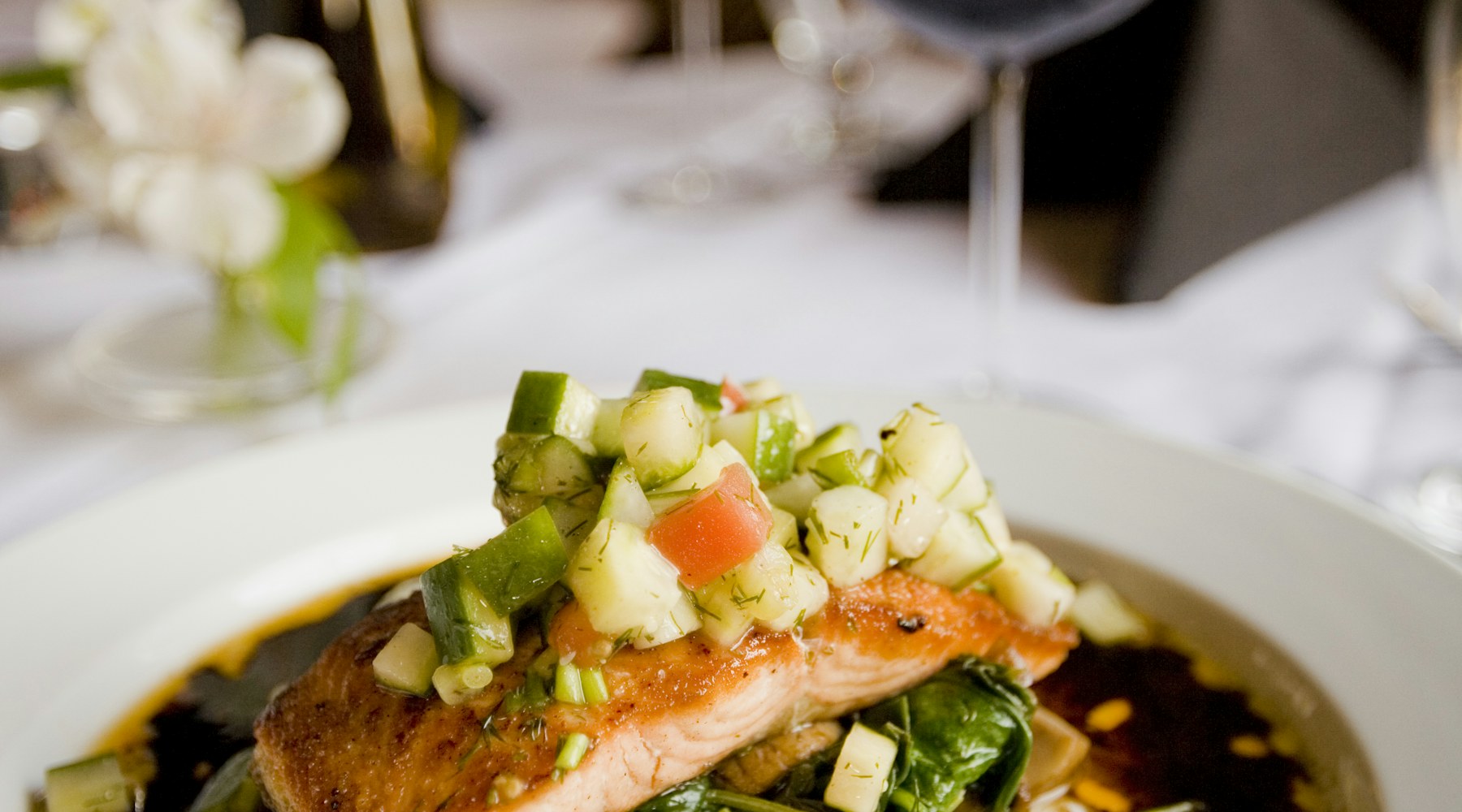 Healthy home cooked meal with bright vegetables