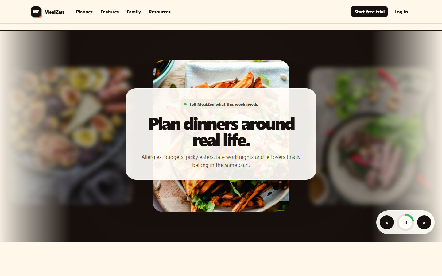 MealZen landing page screenshot