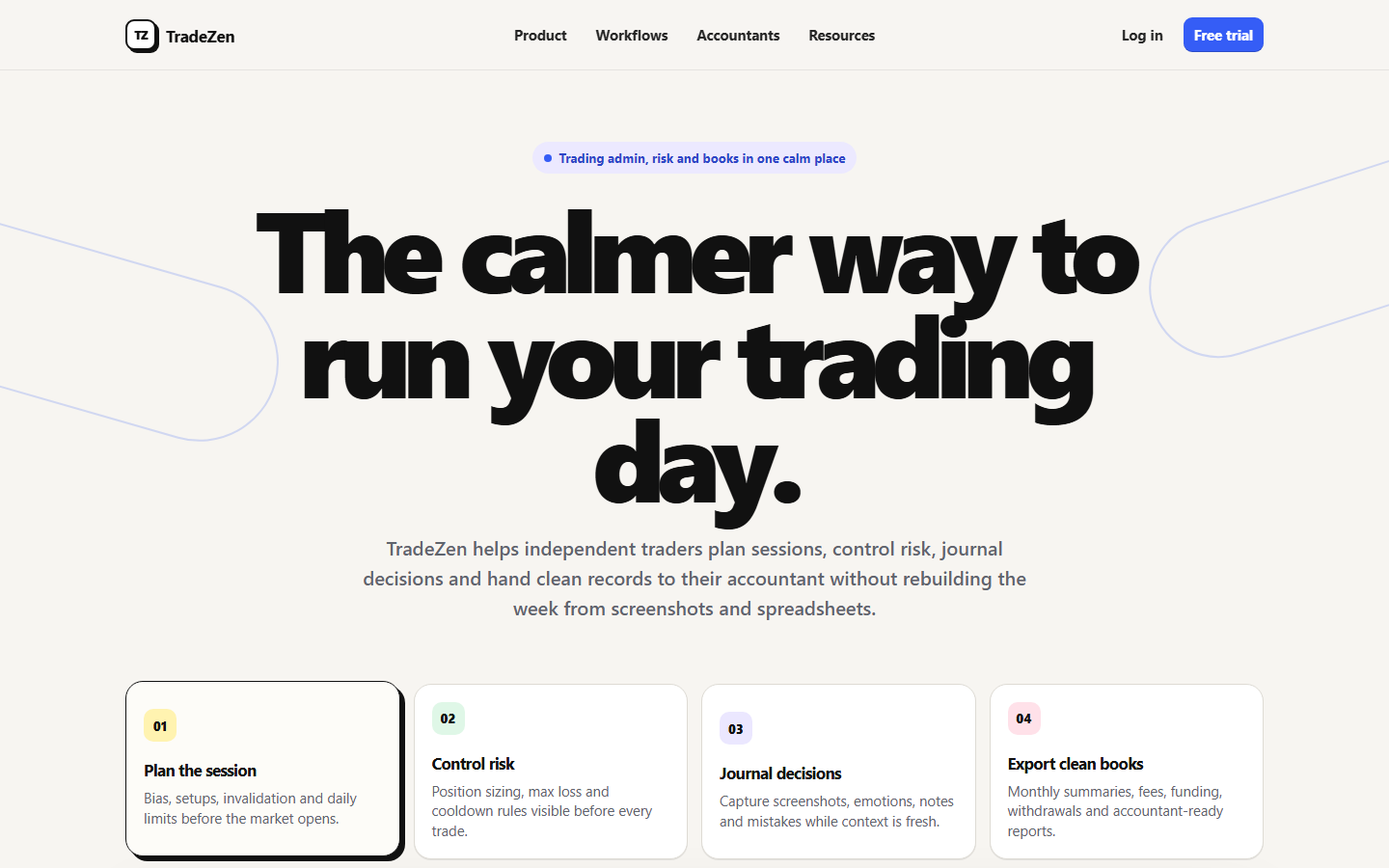 TradeZen app landing page screenshot