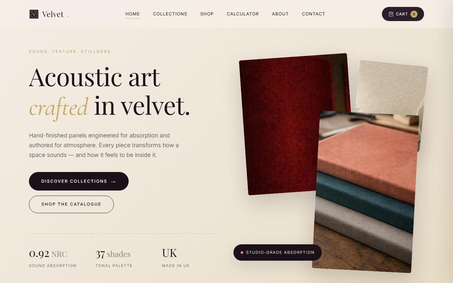 Velvet Acoustic Panels website preview thumbnail